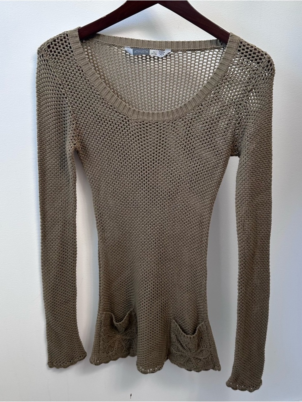 Athleta Caila Knit Crochet Tunic Top Sweater Swim Coverup Olive Green Women’s XS